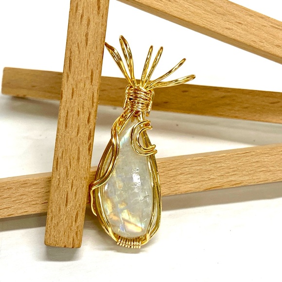 HANDMADE Moonstone Hand Wrapped Freeform Statement Pendant, Artisan Gift for Her - Picture 2 of 10